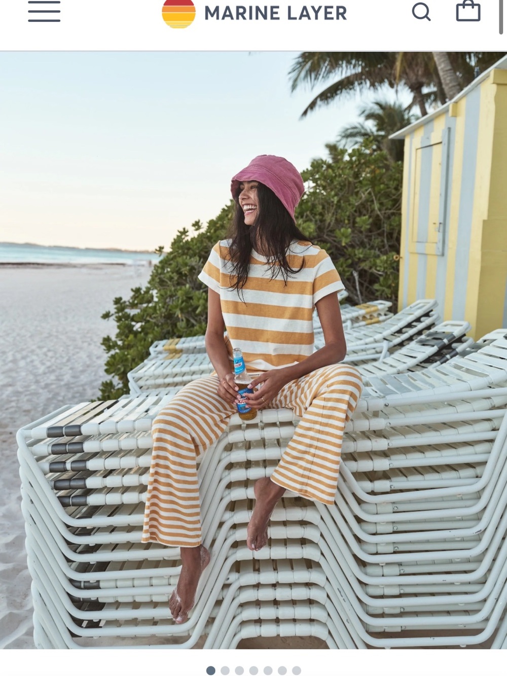 Marine Layer Women's Yellow Stripe Lounge Set - Short Sleeve Top & Pants